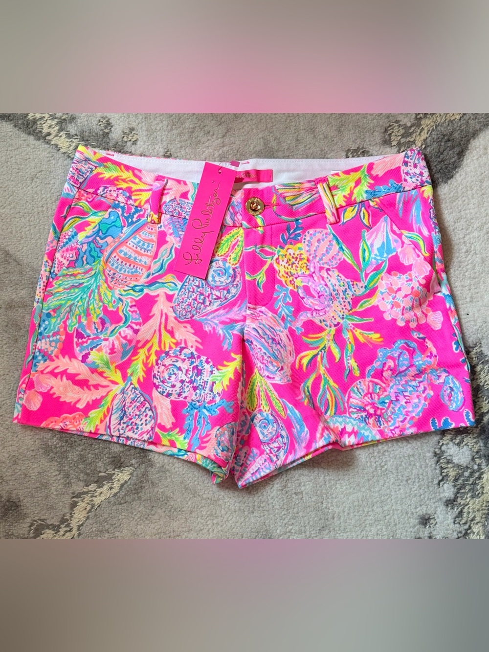 NWT Lilly Pulitzer Callahan Knit Shorts Pink Isle Shell Me Something Good Sz 2